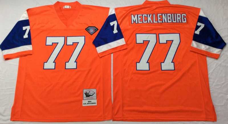 Broncos 77 Karl Mecklenburg Orange M&N Throwback Jersey->nfl m&n throwback->NFL Jersey